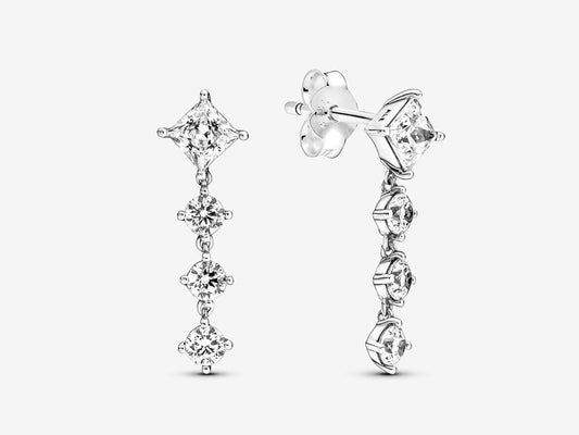 Sparkling Round & Square Drop Earrings