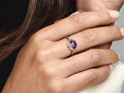 Deep Purple Pansy Flower Ring