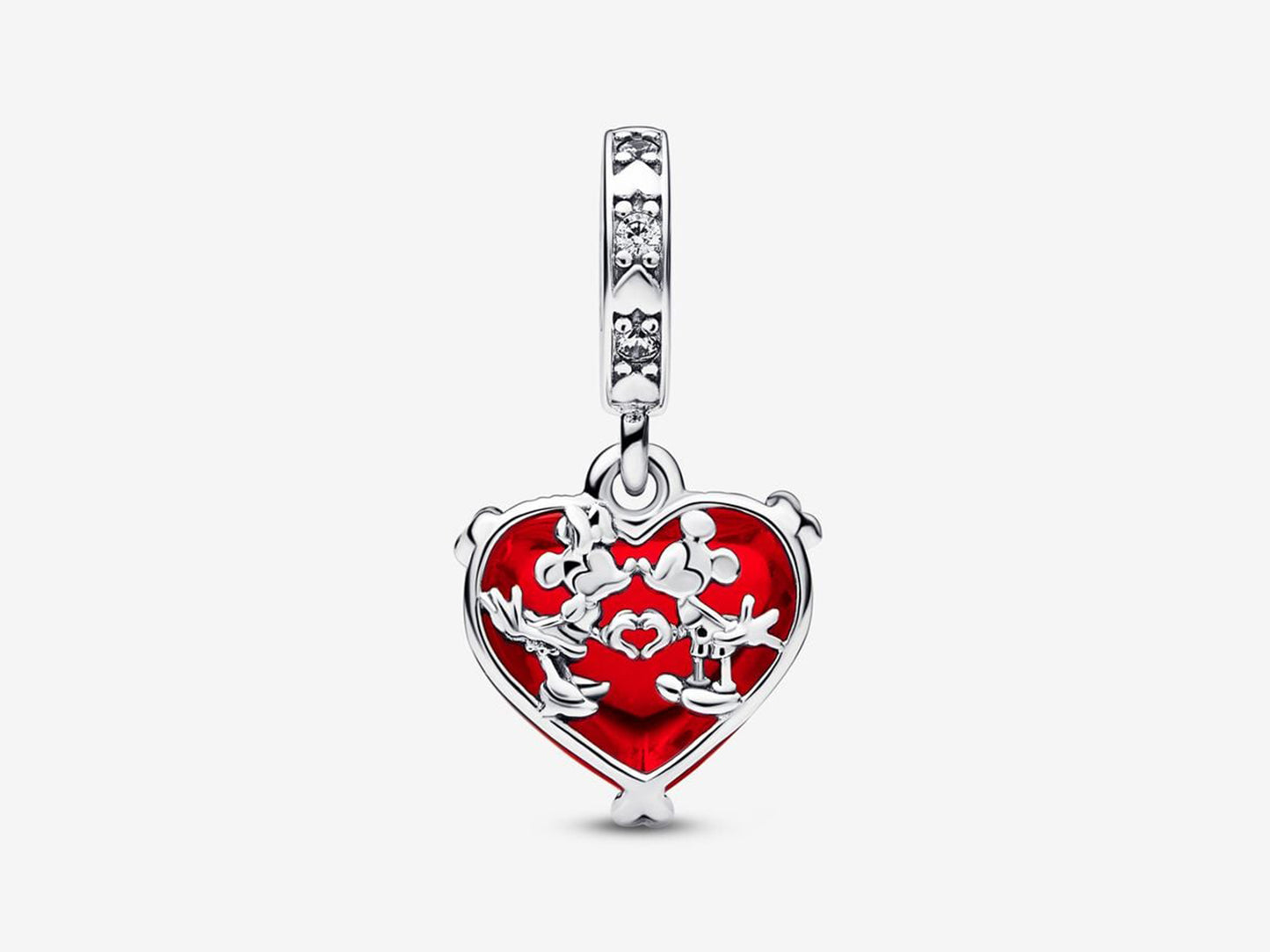 Disney Mickey & Minnie Mouse Kiss Red Murano Glass Dangle Charm