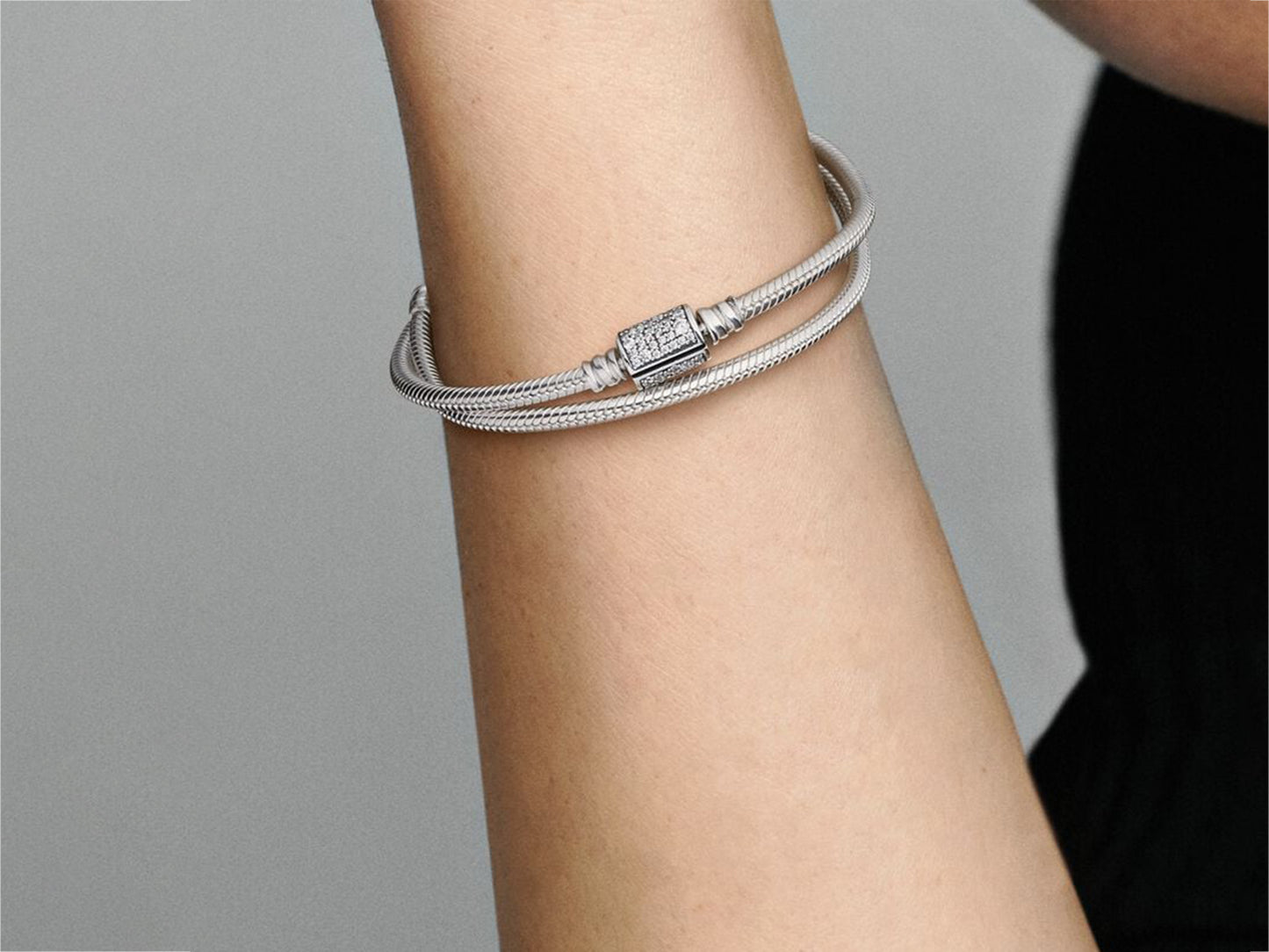 Double Wrap Barrel Clasp Snake Chain Bracelet