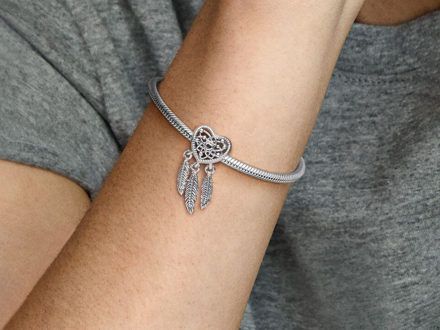 Openwork Heart & Three Feathers Dreamcatcher Charm