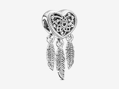 Openwork Heart & Three Feathers Dreamcatcher Charm