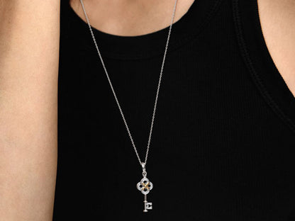 Dual-Tone Key & Flower Pendant Necklace