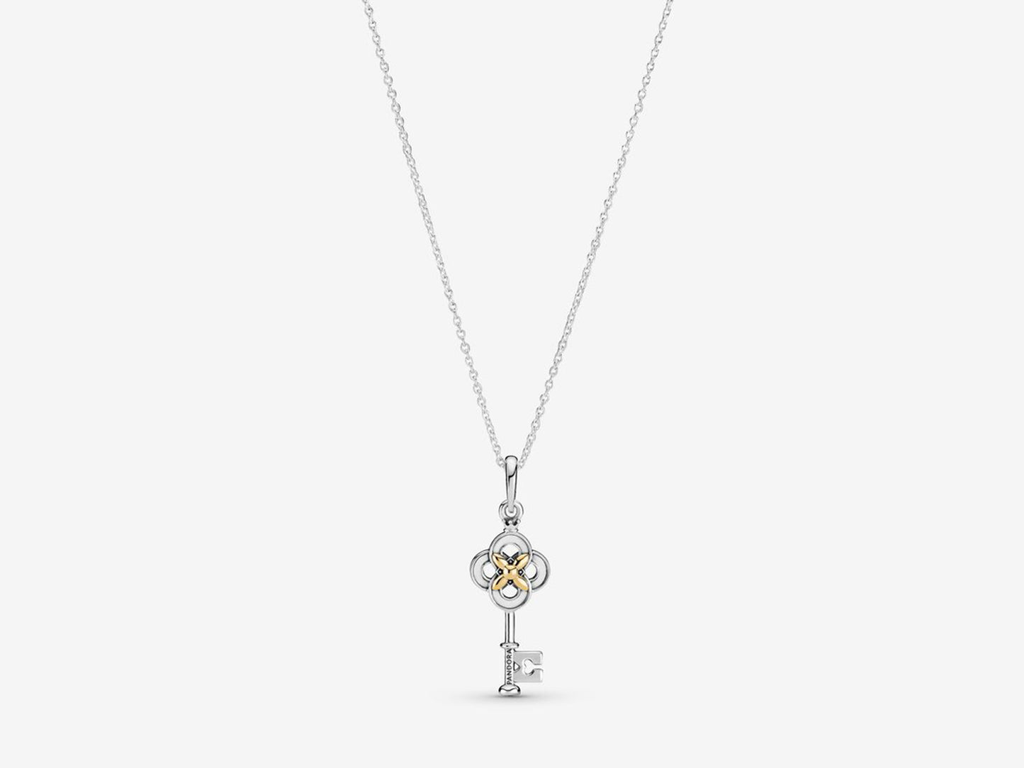 Dual-Tone Key & Flower Pendant Necklace