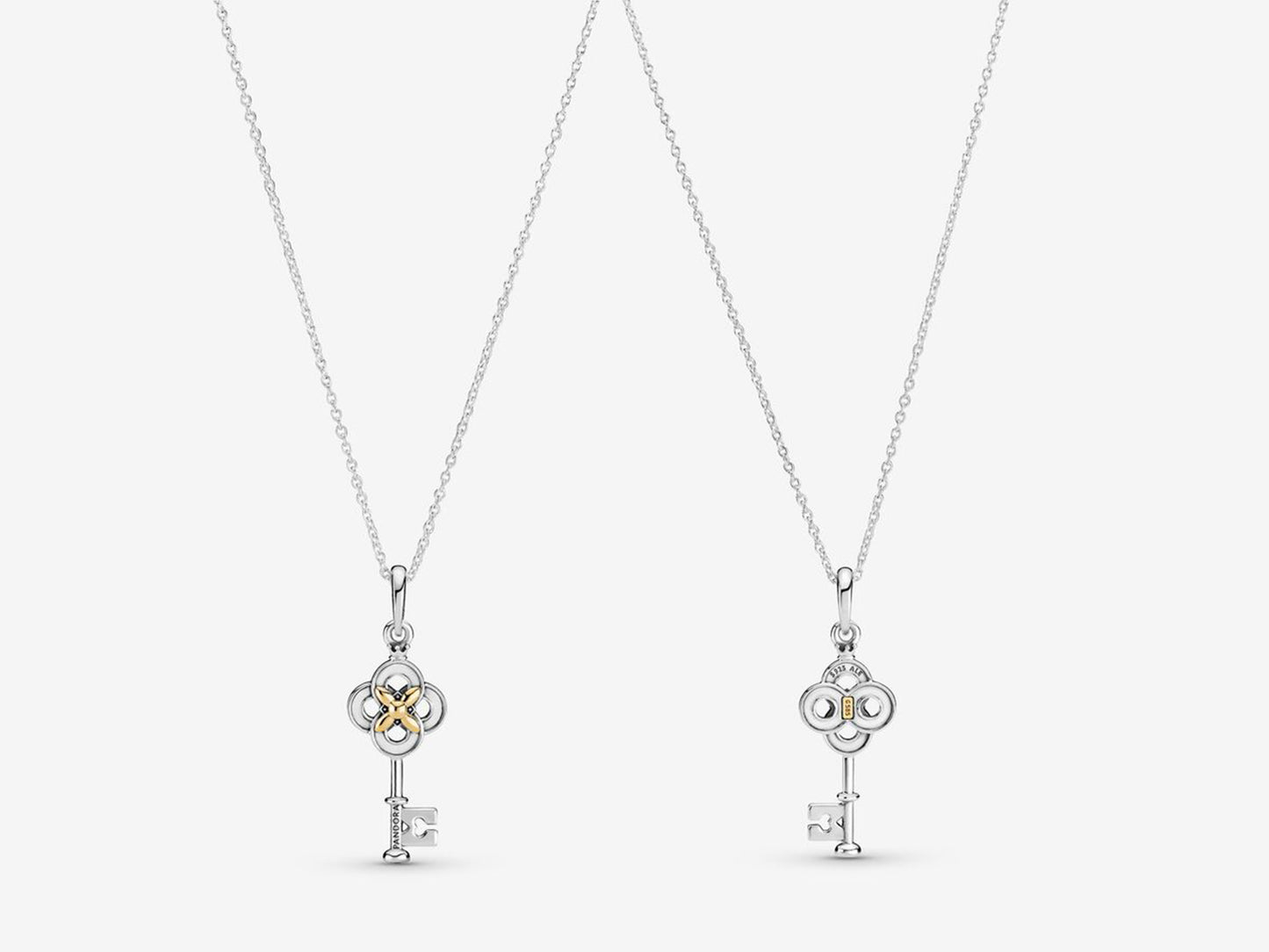 Dual-Tone Key & Flower Pendant Necklace