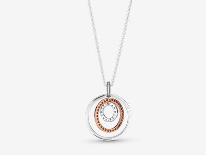 Dual-Tone Multi-Ring Pendant & Necklace