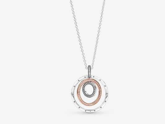 Dual-Tone Multi-Ring Pendant & Necklace