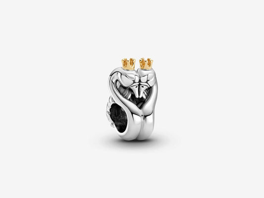 Dual Swan & Heart Silver Charm