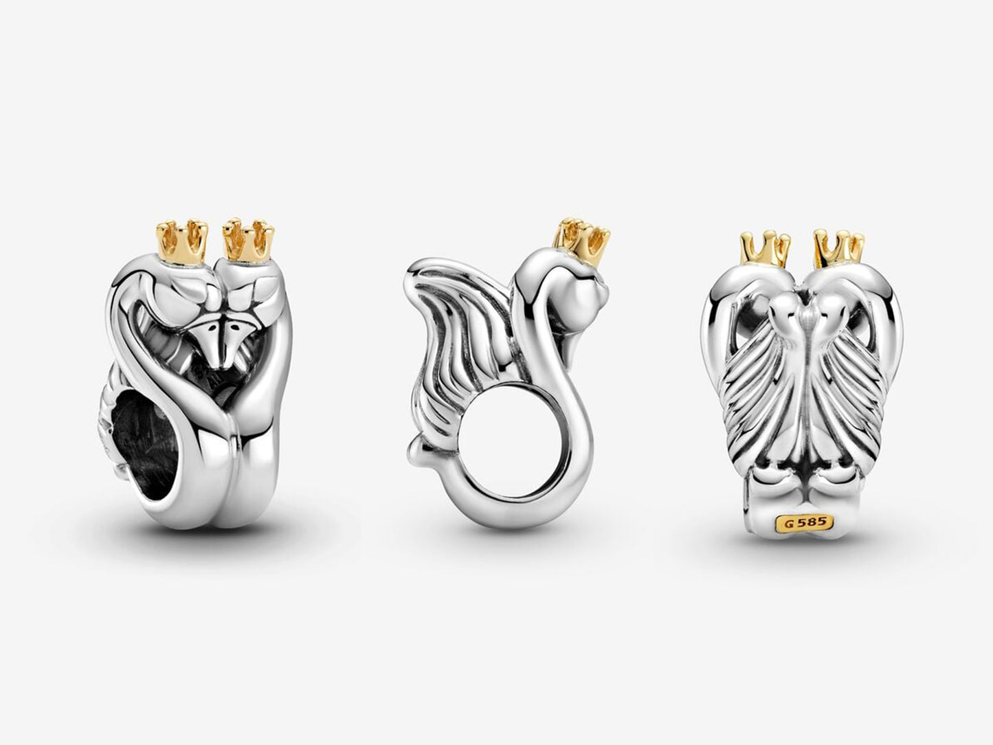 Dual Swan & Heart Silver Charm