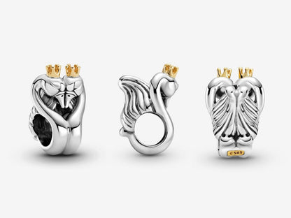 Dual Swan & Heart Silver Charm