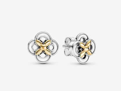 Dual Tone Floral Stud Earrings