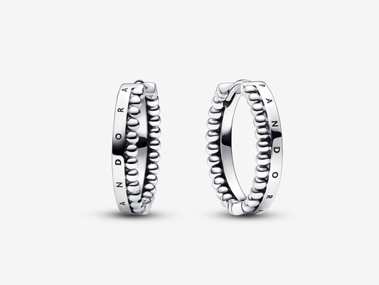Signature logo and beaded round hoop earrings