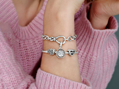 Family Tree Heart Clasp Snake Chain Bracelet