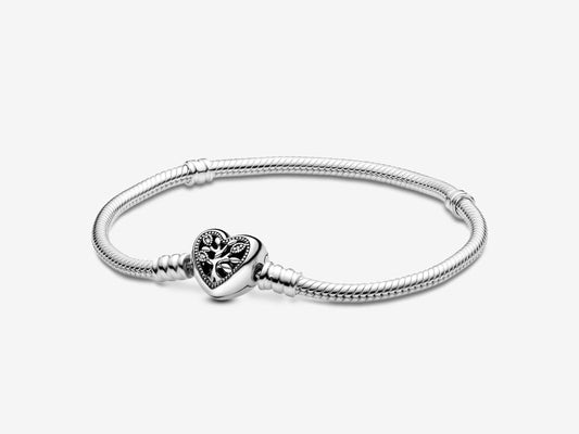 Family Tree Heart Clasp Snake Chain Bracelet