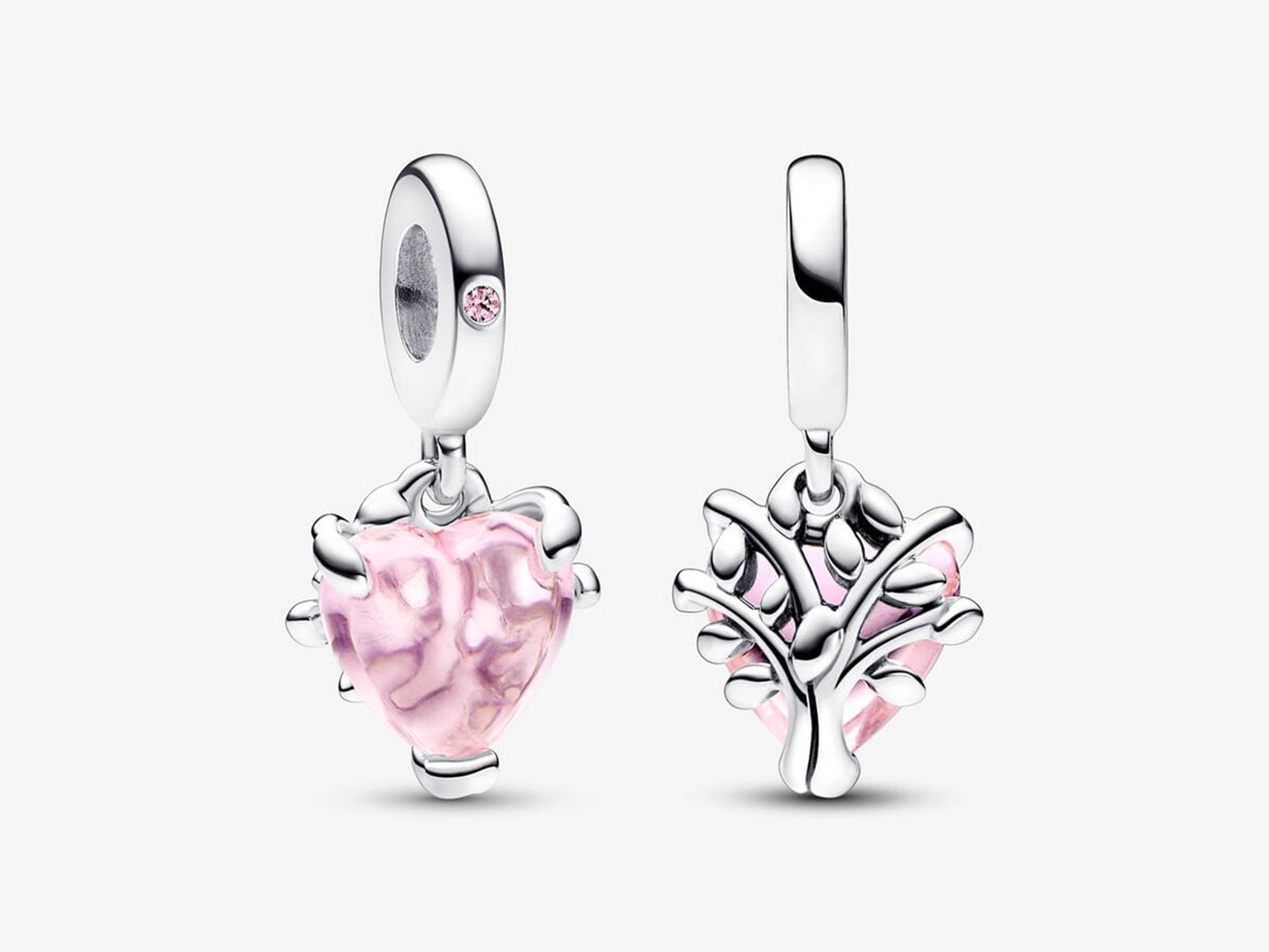 Pink Family Tree & Heart Dangle Charm