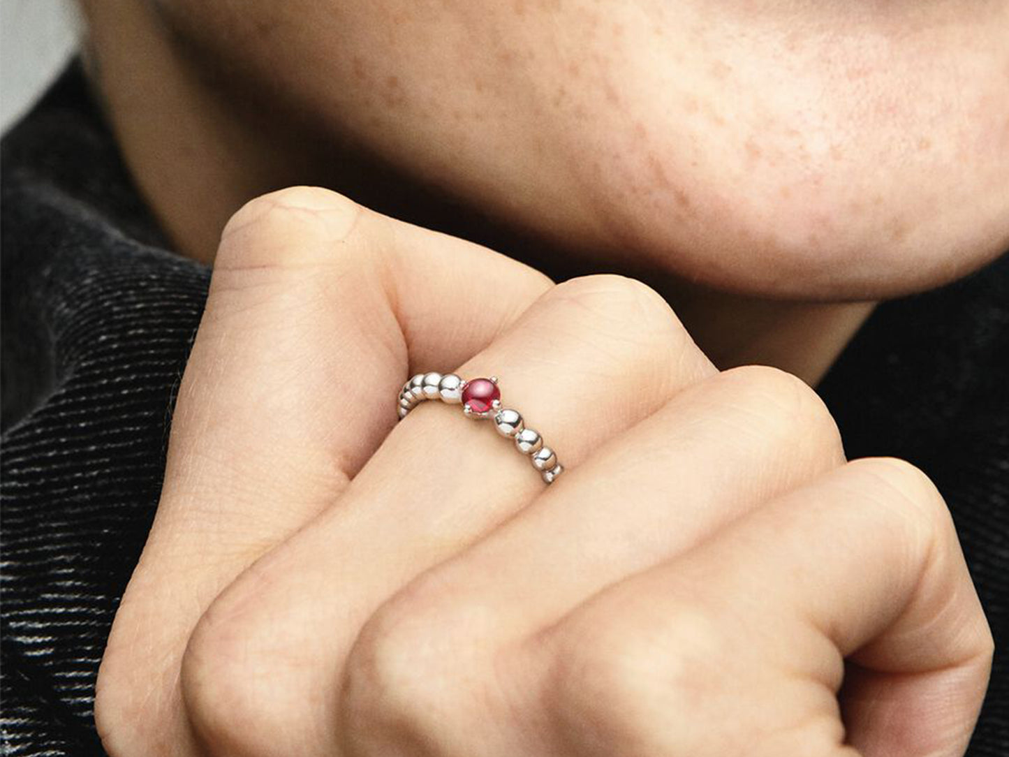 Flame Red Bead Elegance Ring