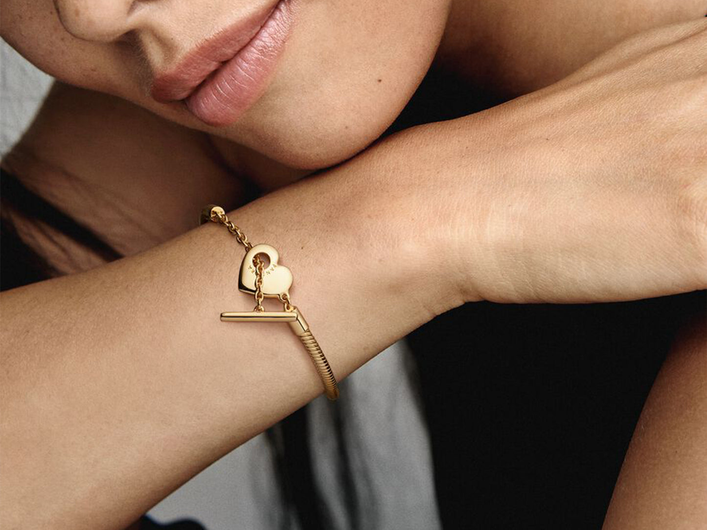 Heart T-Bar Snake Chain Bracelet