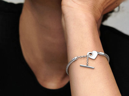 Heart T-Bar Snake Chain Bracelet