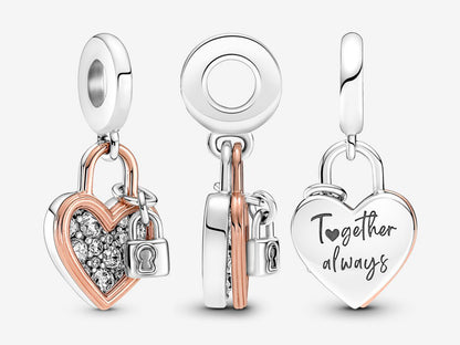 Heart Padlock Double Dangle Charm