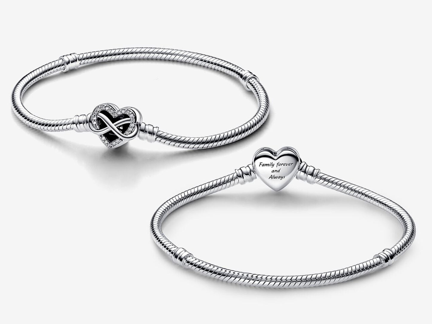 Sparkling Infinity Heart Clasp Snake Chain Bracelet