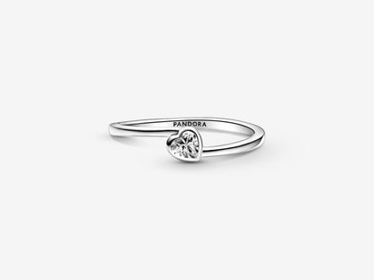Clear Tilted Heart Solitaire Ring