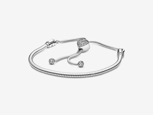 Pavé Heart Clasp Snake Chain Slider Bracelet