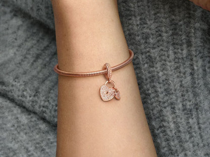 Pavé Heart Padlocks Dangle Charm