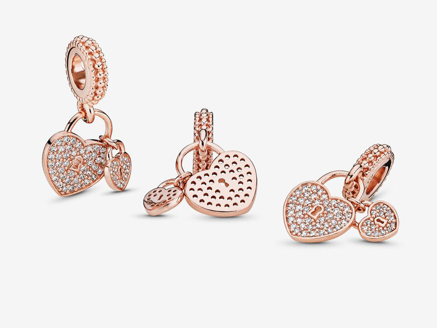 Pavé Heart Padlocks Dangle Charm