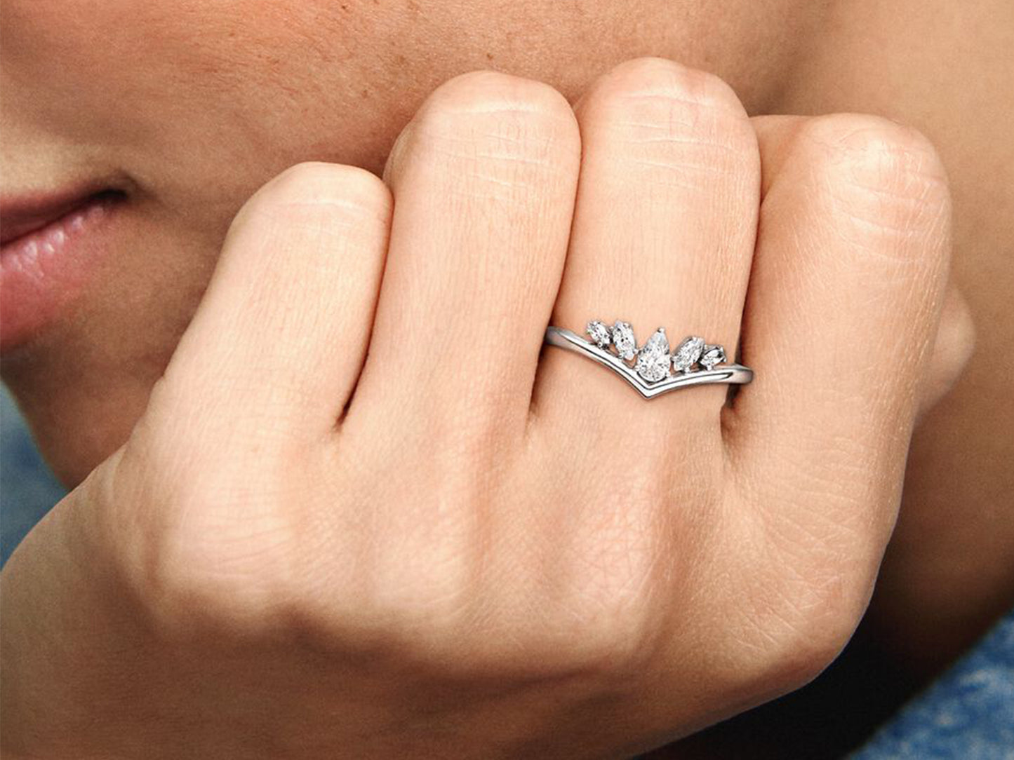 Sparkling Pear & Marquise Wishbone Ring