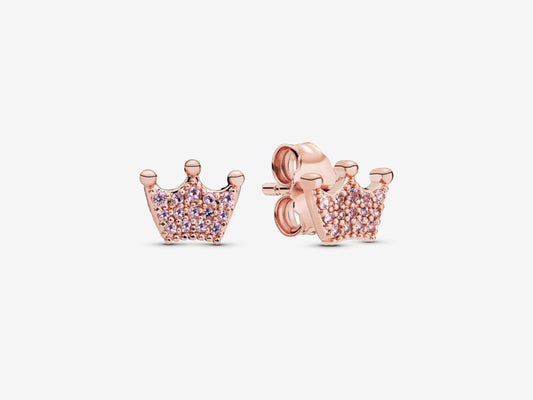 Petite Crown Pink Stud Earrings