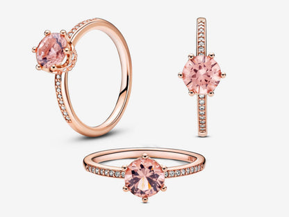 Pink Sparkling Crown Solitaire Ring