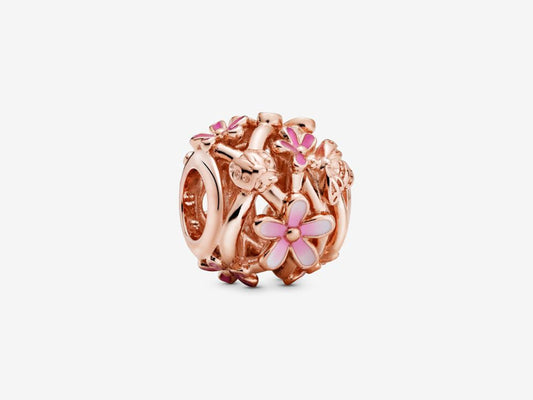 Openwork Pink Daisy Flower Charm