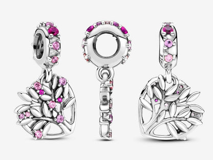 Pink Heart Family Tree Dangle Charm