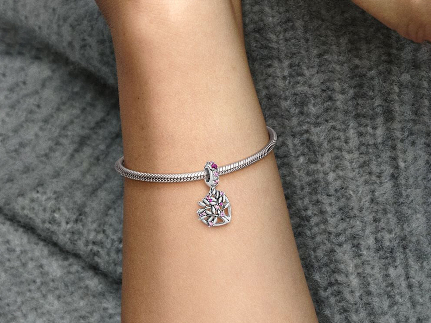 Pink Heart Family Tree Dangle Charm