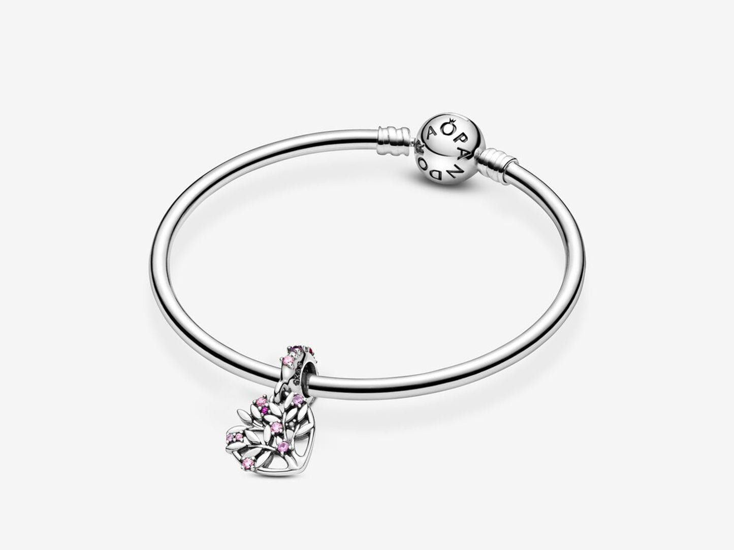 Pink Heart Family Tree Dangle Charm