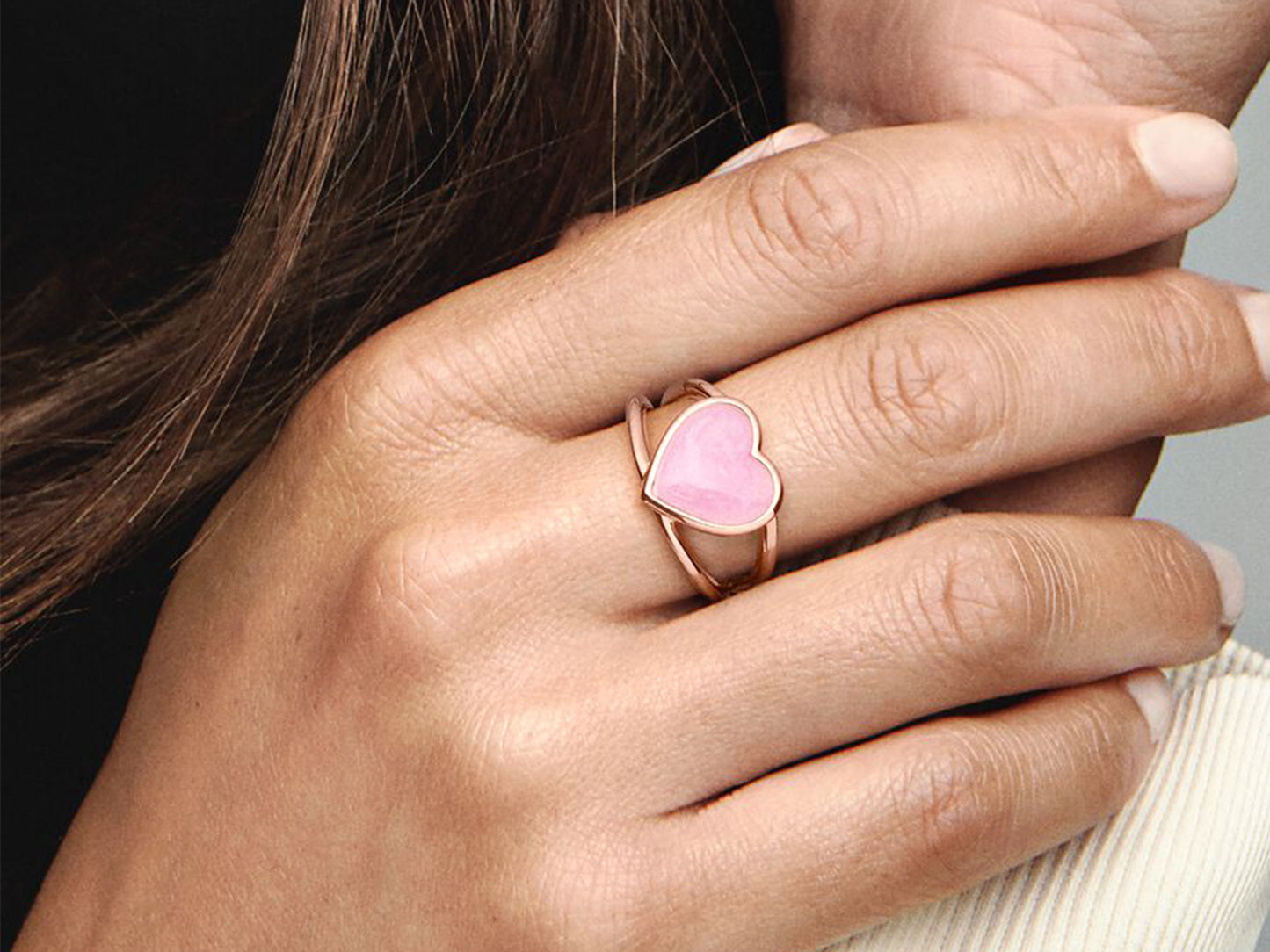 Pink Swirl Heart Charm Ring