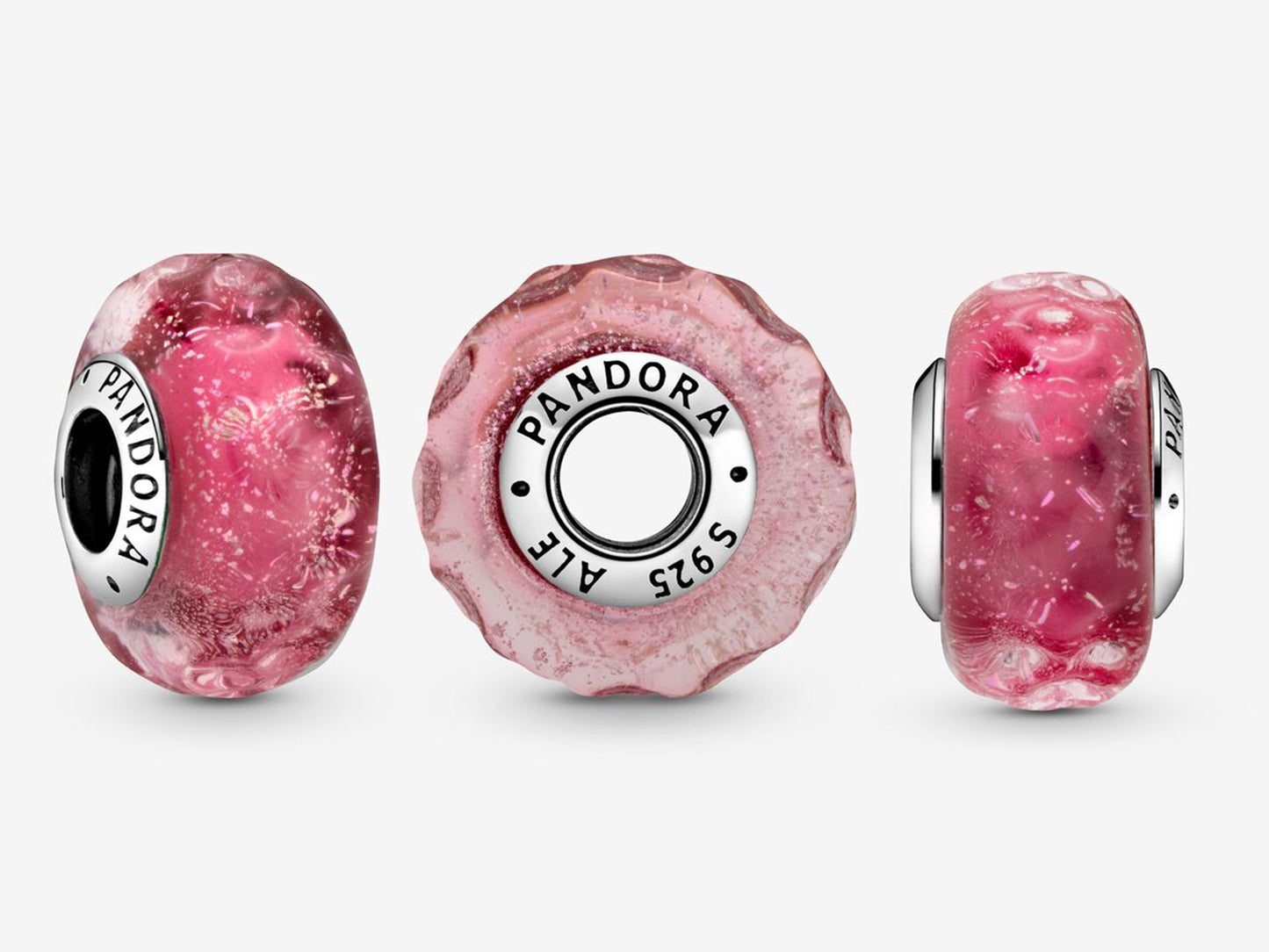 Wavy Fancy Pink Murano Glass Charm