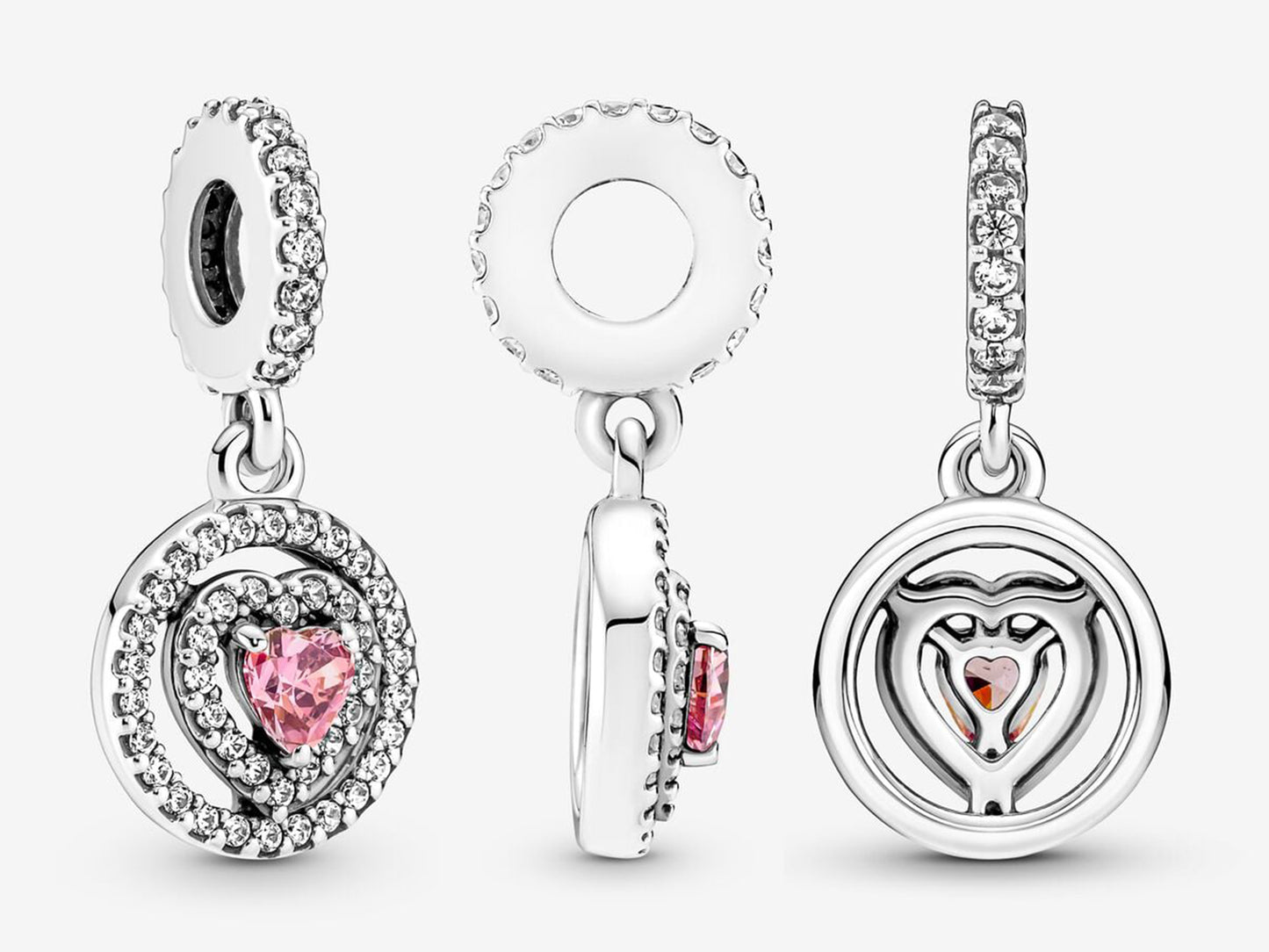 Sparkling Double Halo Heart Dangle Charm