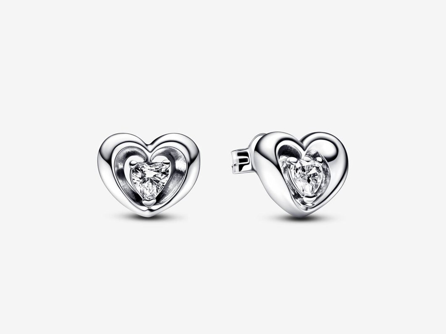 Radiant Heart & Floating Stone Stud Earrings