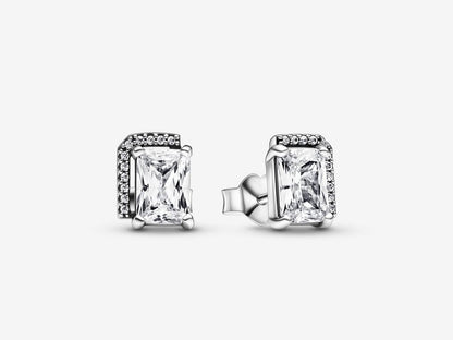 Rectangular Sparkling Halo Stud Earrings