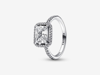 Rectangular Sparkling Halo Ring