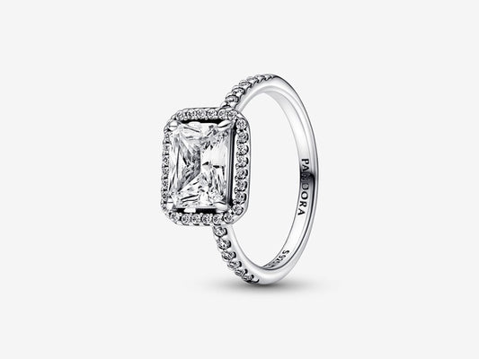Rectangular Sparkling Halo Ring