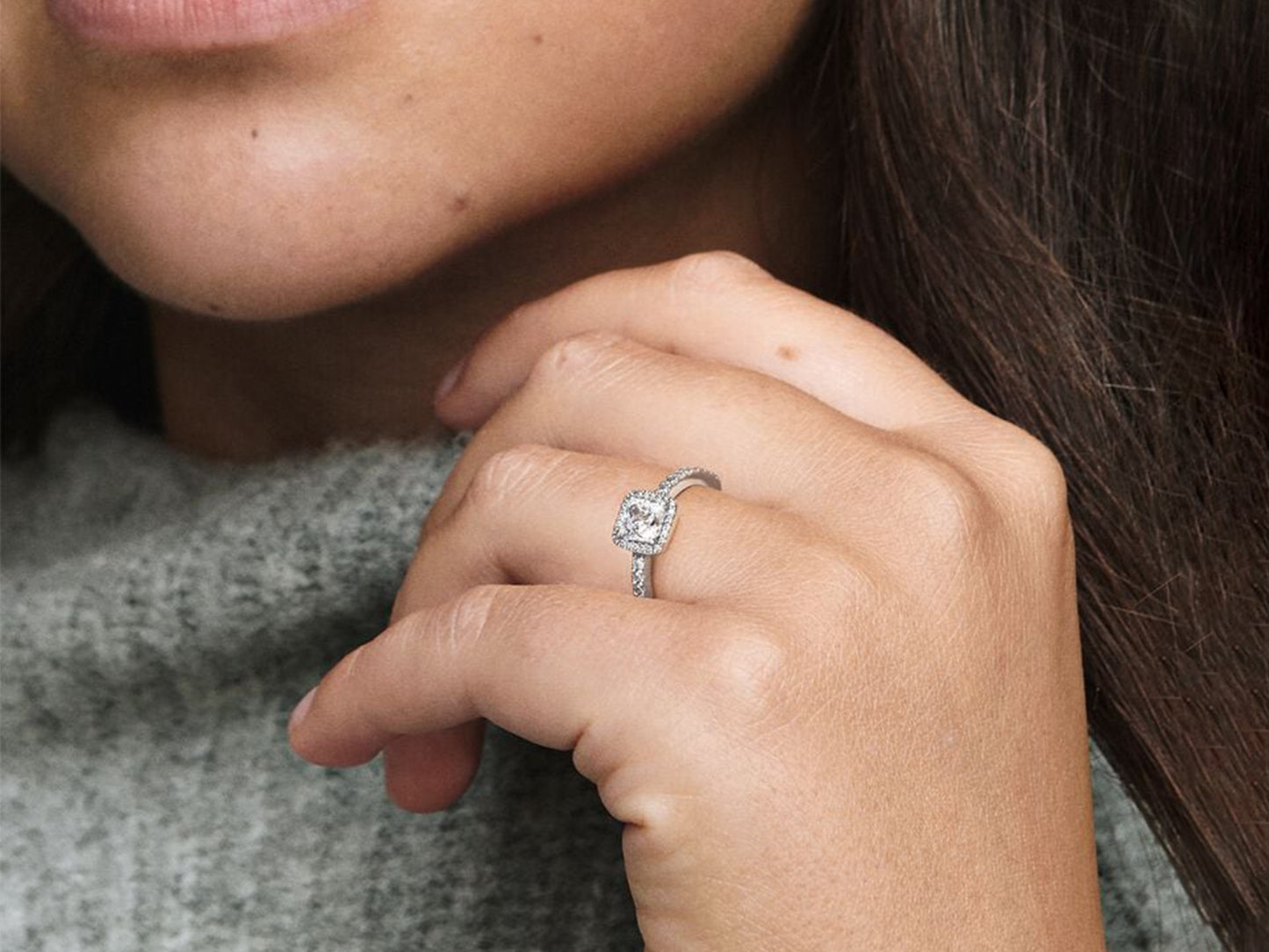 Square Sparkle Halo Ring