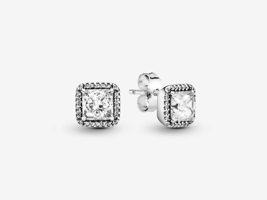 Square Sparkle Halo Stud Earrings