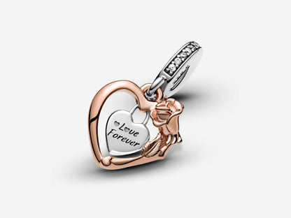 Heart & Rose Flower Dangle Charm