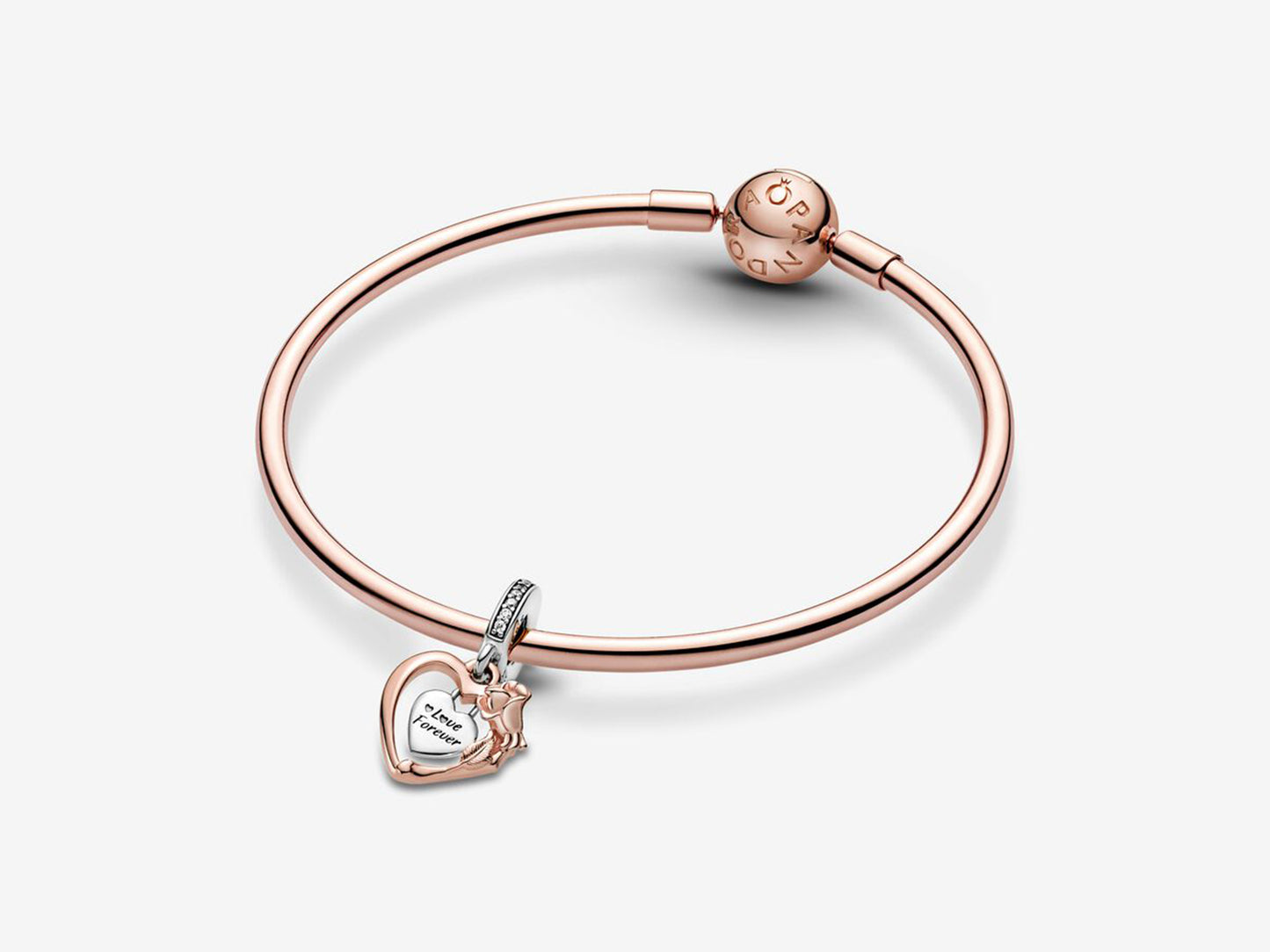 Heart & Rose Flower Dangle Charm