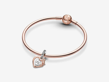 Heart & Rose Flower Dangle Charm