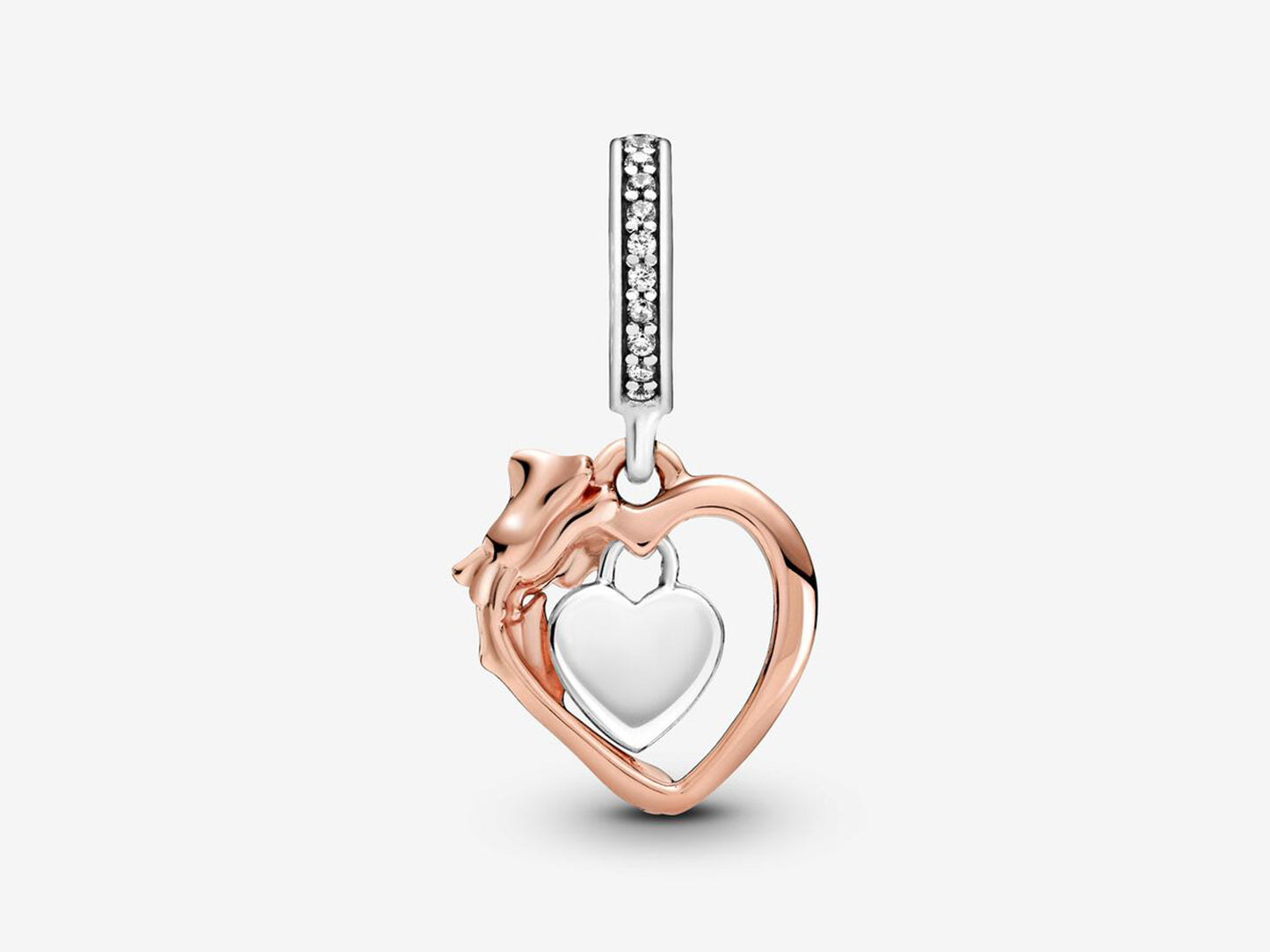 Heart & Rose Flower Dangle Charm