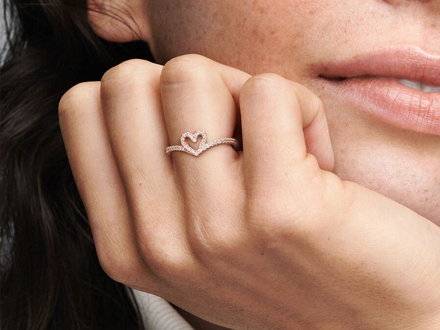 Sparkling Wishbone Heart Ring
