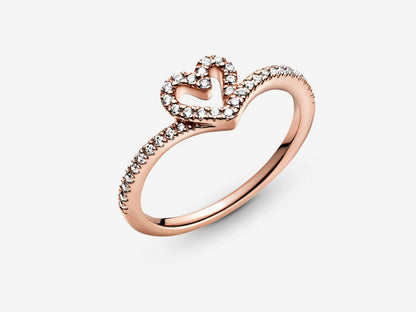 Sparkling Wishbone Heart Ring